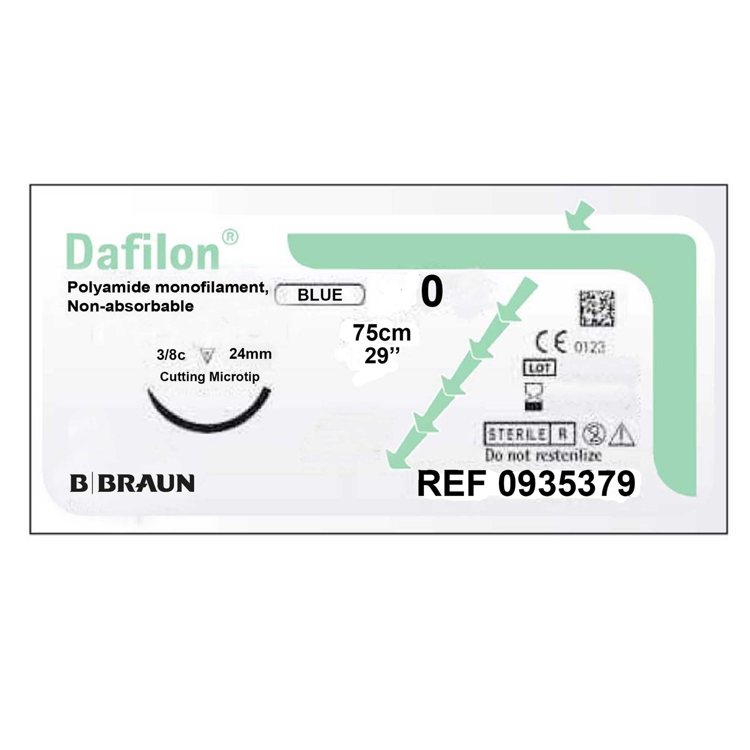 Ράμμα Nylon Dafilon B.Braun Νο 0 με αντιστρόφως κόπτουσα βελόνα 24mm 3/8c, μήκος ράμματος 75cm