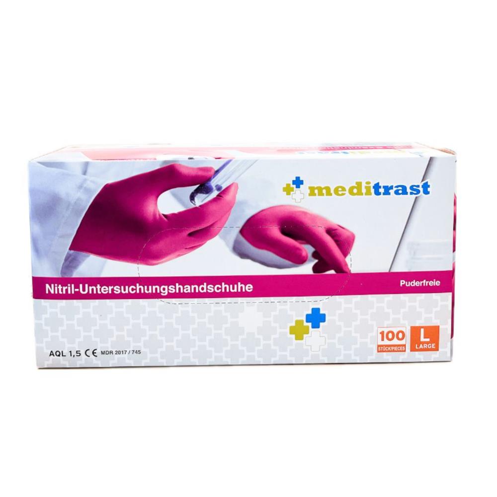 Γάντια εξεταστικά, νιτριλίου, ροζ , χωρίς πούδρα Meditrast (100άδα)