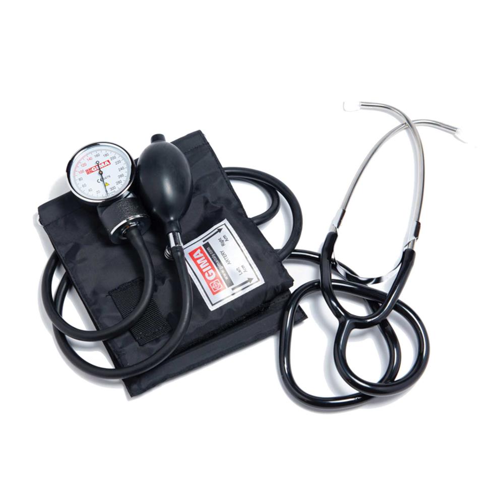 Yton aneroid sphygmomanometer with integrated stethoscope - black