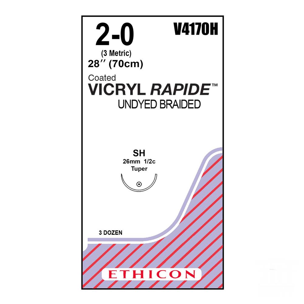 Vicryl Rapide absorbable Suture, No 2/0, 26mm, taper point needle, 1/2c, 70cm length