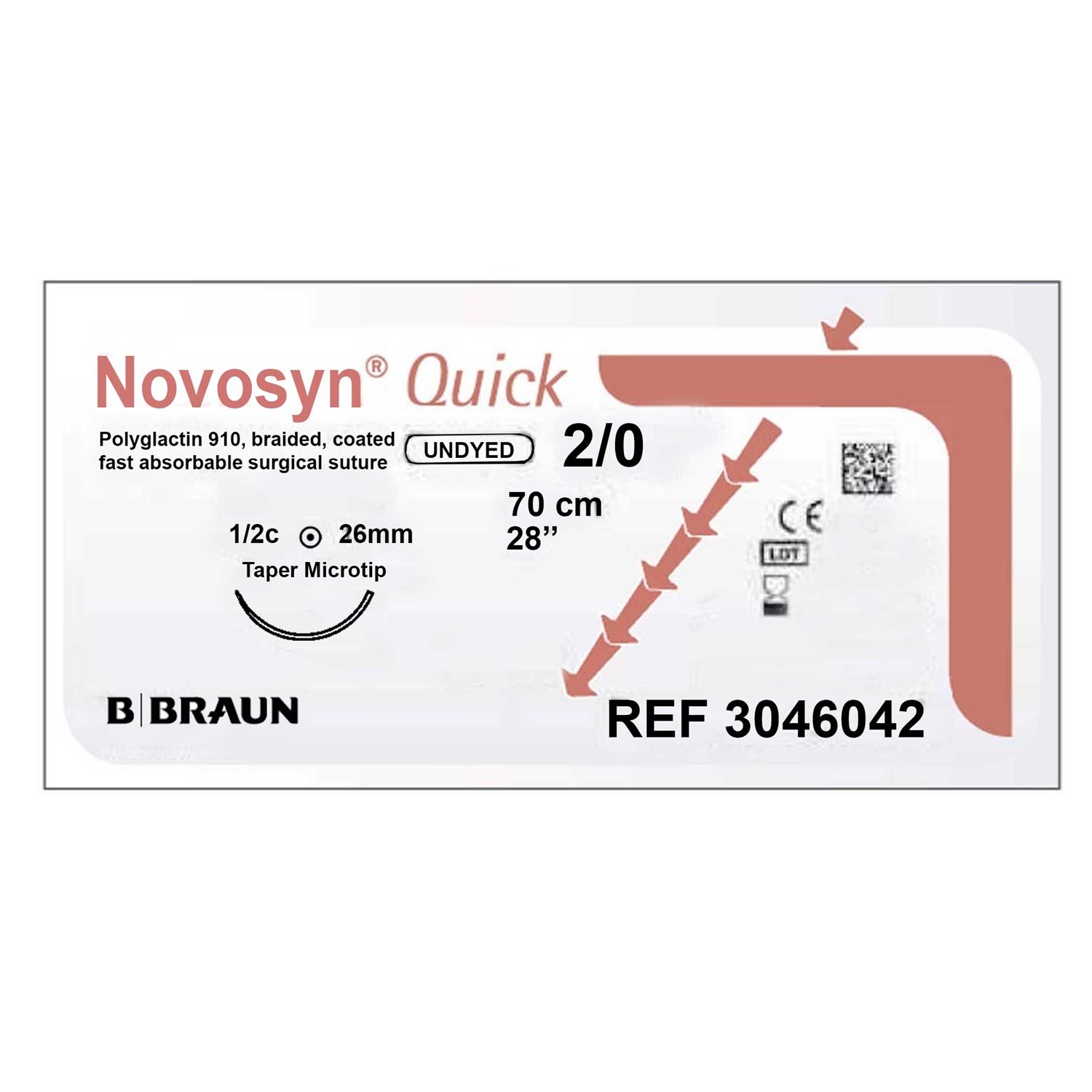 Ράμμα απορροφήσιμο Novosyn Quick B.Braun No 2/0 με στρογγυλή βελόνα 26mm, 1/2c, μήκος ράμματος 70cm