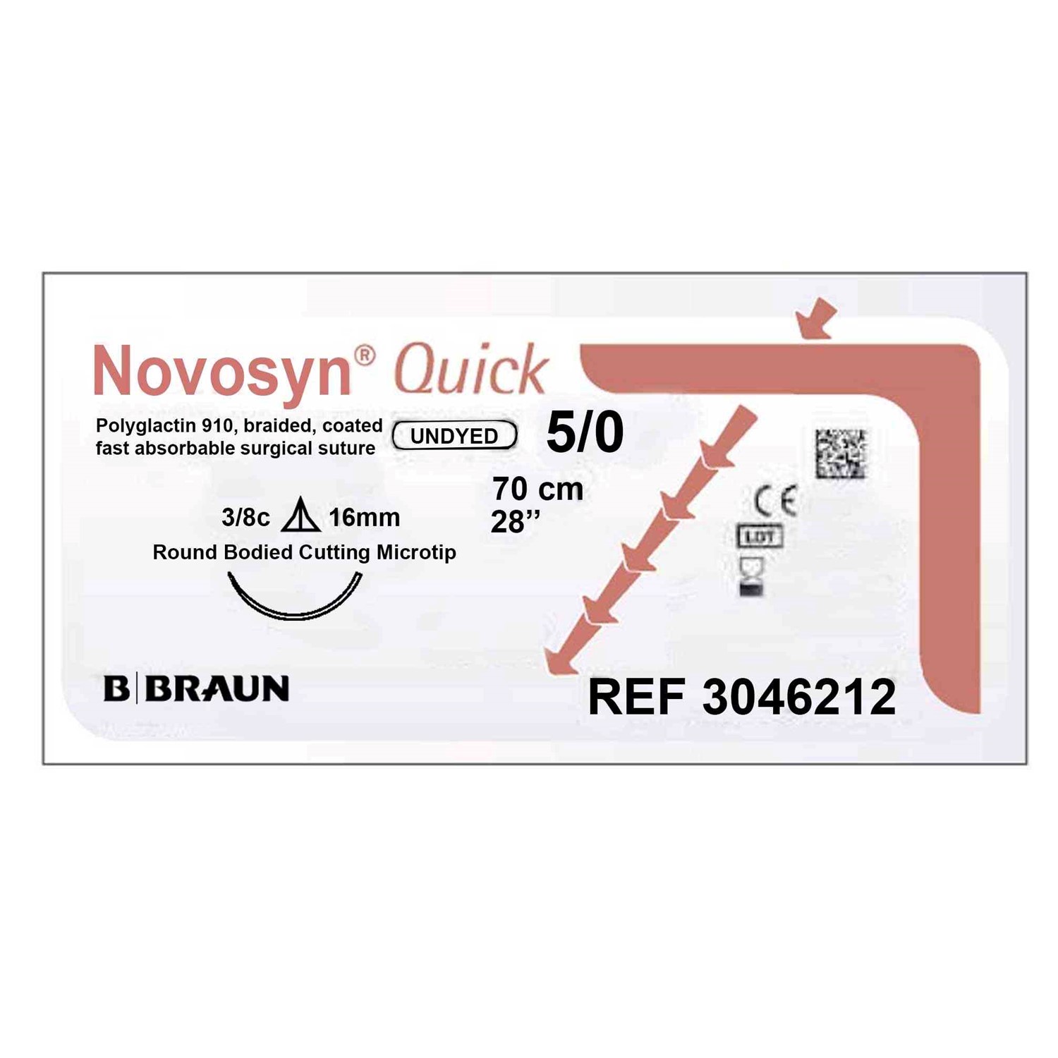 Ράμμα απορροφήσιμο, Novosyn Quick B.Braun , Νο 5/0 με τρίγωνη βελόνα 16mm, 3/8c, με μήκος ράμματος 70cm.