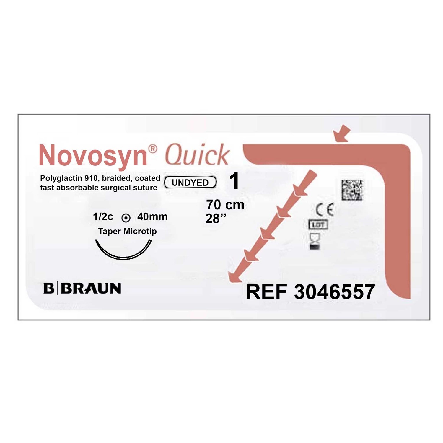 Ράμμα απορροφήσιμο Novosyn Quick B.Braun No 1 με στρόγγυλη βελόνα 40mm, 1/2c, μήκος ράμματος 70cm