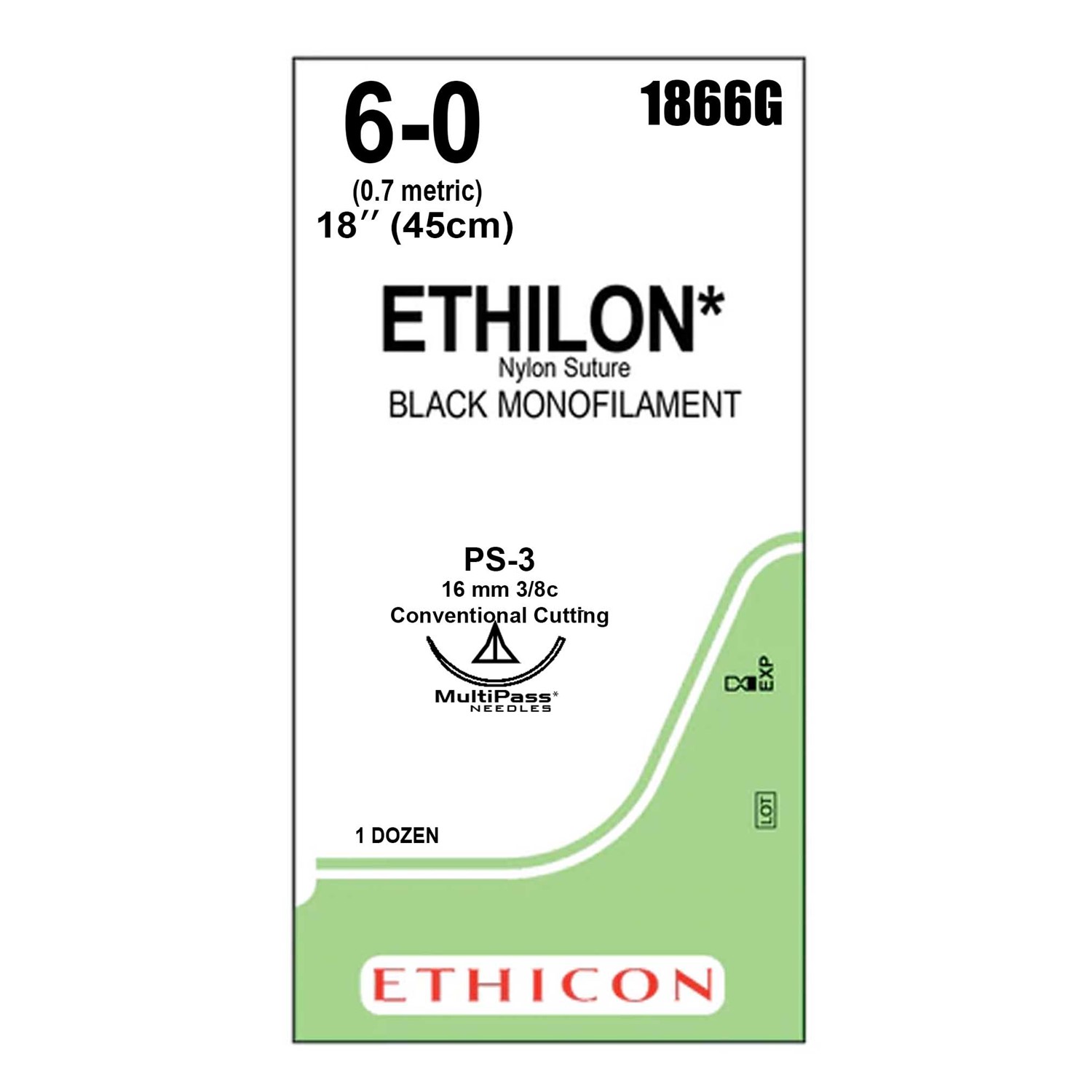 Ράμμα Ethilon No 6/0 με βελόνα 16mm Κόπτουσα Πλαστικής P Multipass 3/8 κύκλου,μήκος ράμματος 45cm