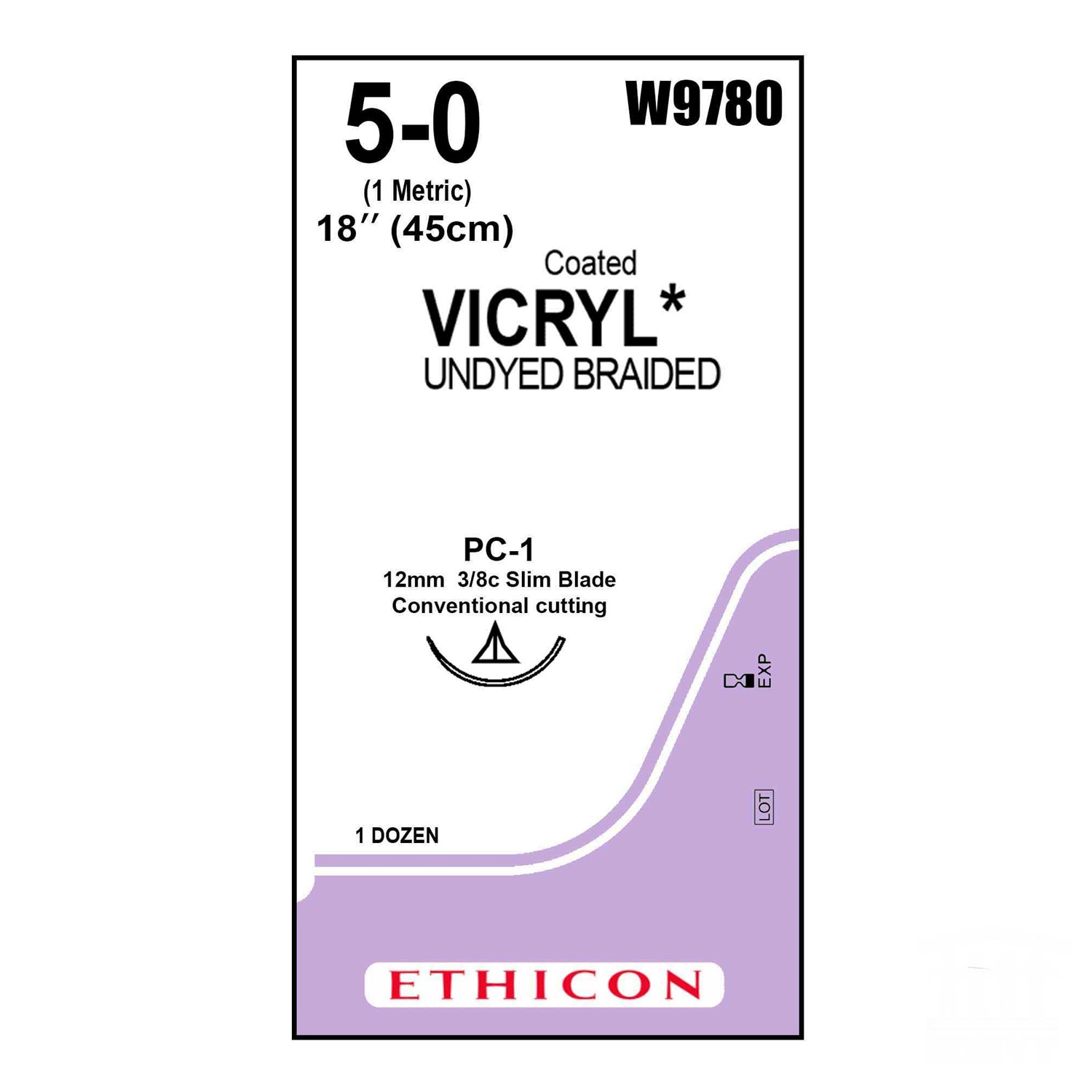 Ράμμα Vicryl No 5/0 με βελόνα 12mm Κόπτουσα 3/8c (Slim Blade), μήκος ράμματος 45cm