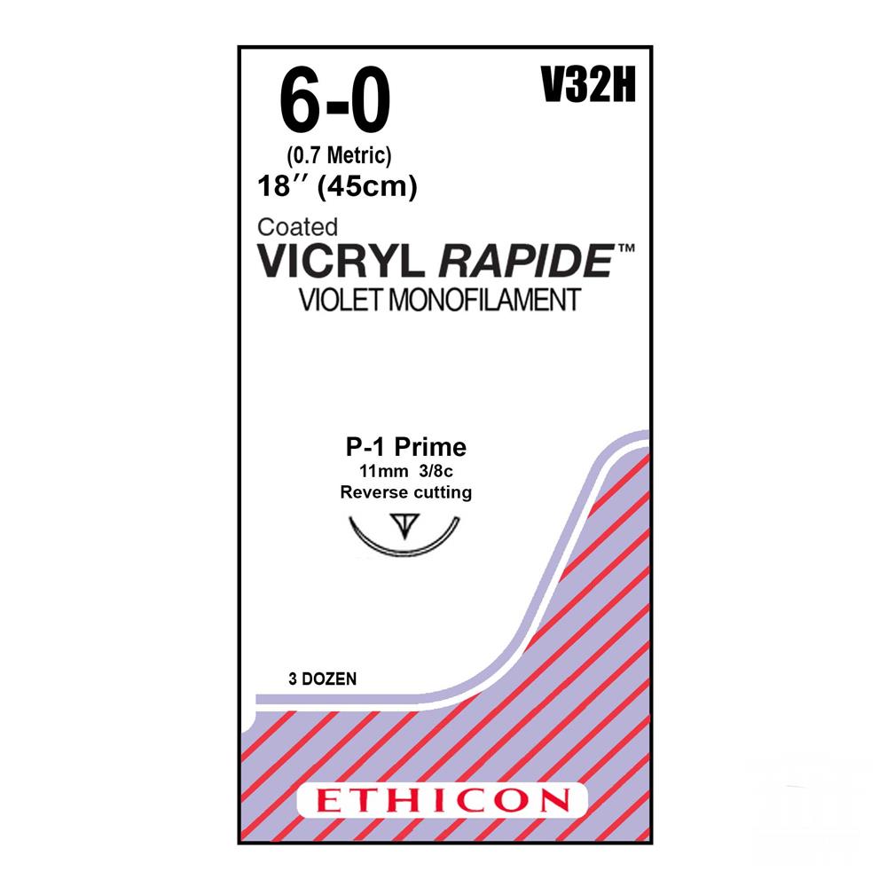 Vicryl Rapide Suture J&J No 6/0, with reverse cutting Prime needle 11mm, 3/8c, 45cm legth