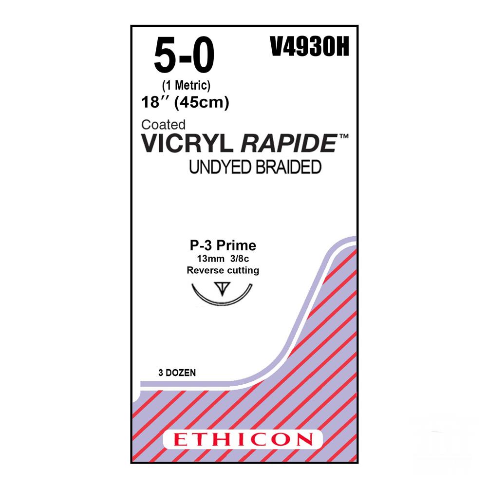 Vicryl Rapide Suture J&J No 5/0, with reverse cutting Prime needle 13mm, 3/8c, 45cm length