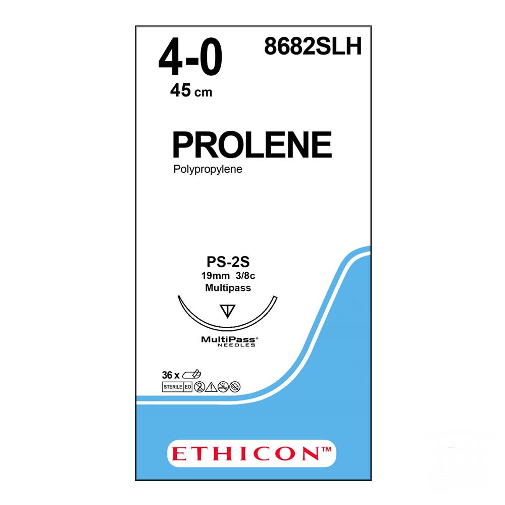 Prolene Suture J&J Polypropylene No 4/0 with 19mm conventional cutting needle PS-2S multipass, 3/8 blue, 45cm length