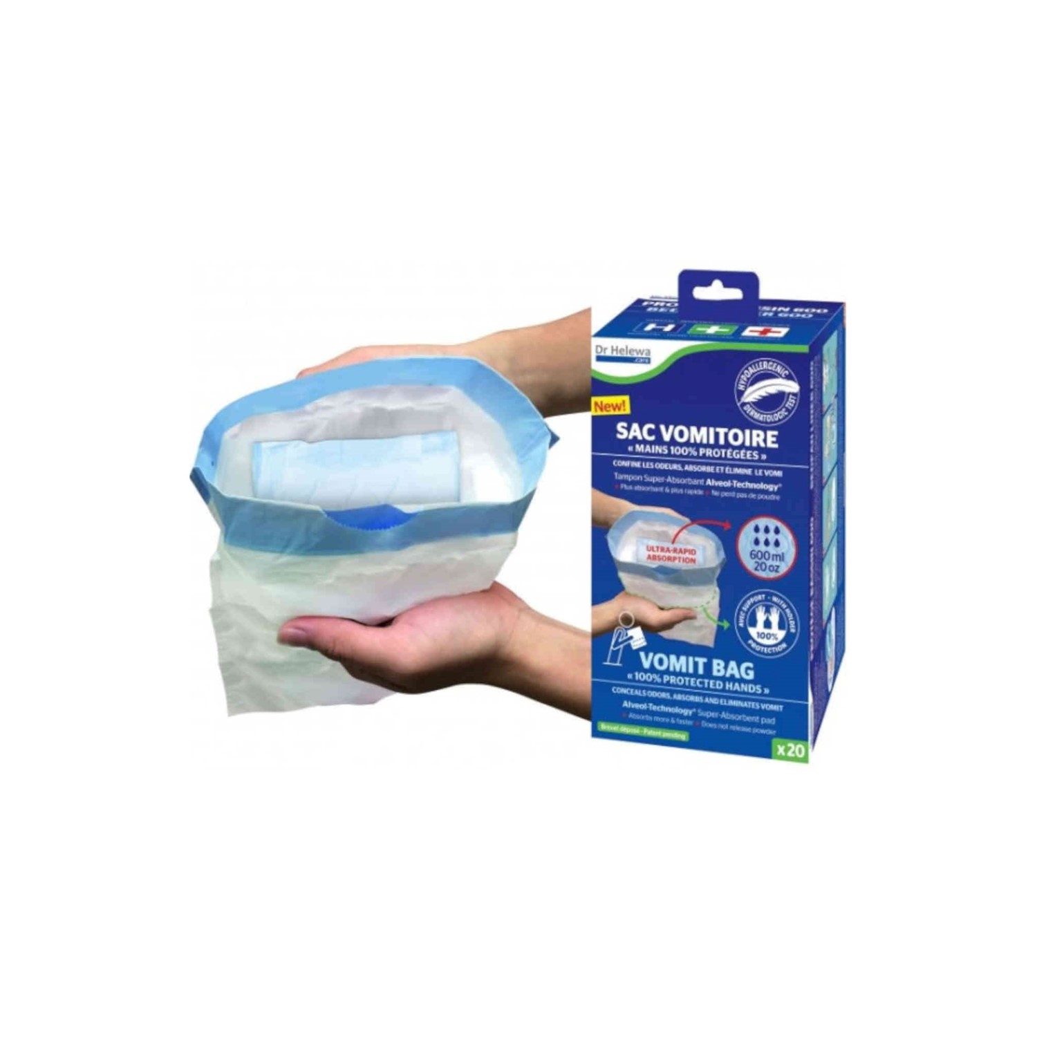 Vomit absorbent bag Dr Helewa 600 ml (Box of 20)