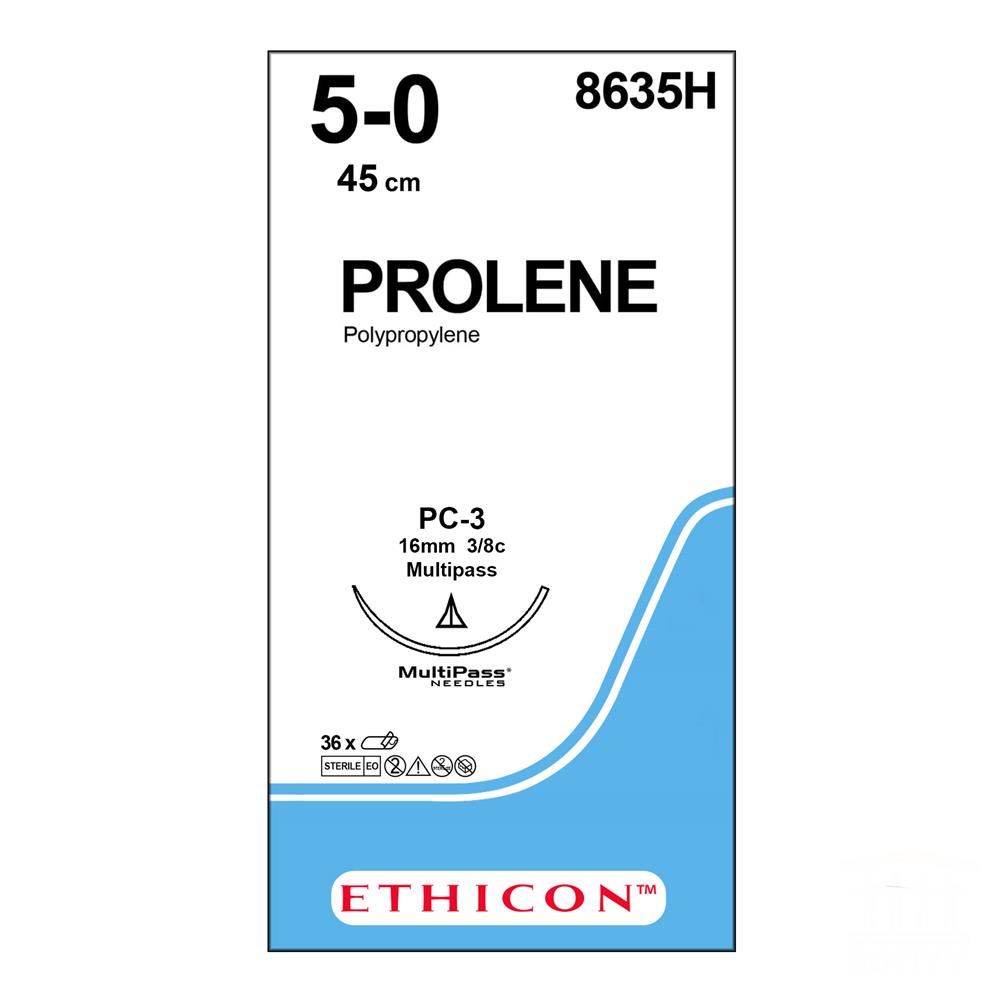 Prolene Suture J&J Nylon No 5/0 with 16mm conventional cutting prime needle, 3/8c (P Multiplass), 45cm length