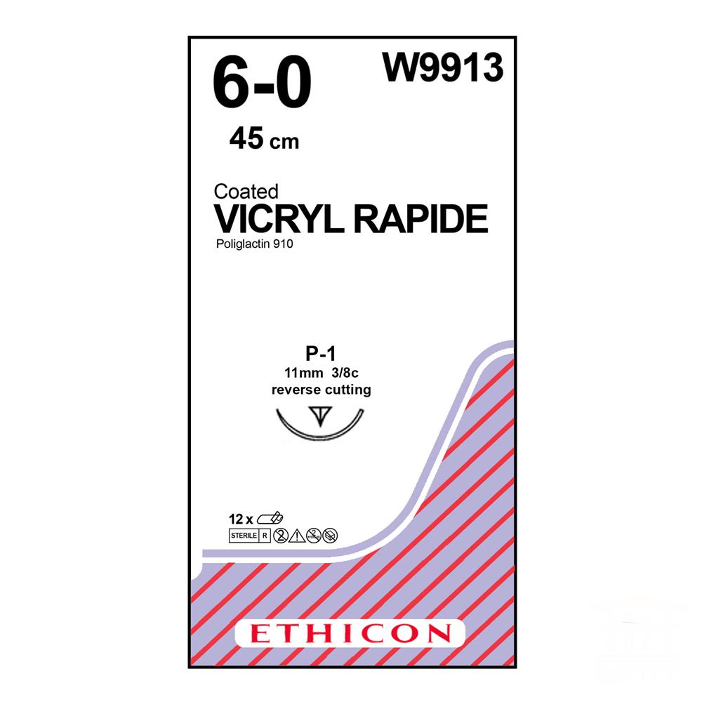 Vicryl Rapide Suture J&J No 6/0, with reverse cutting Prime needle 11mm, 3/8c, 45cm length