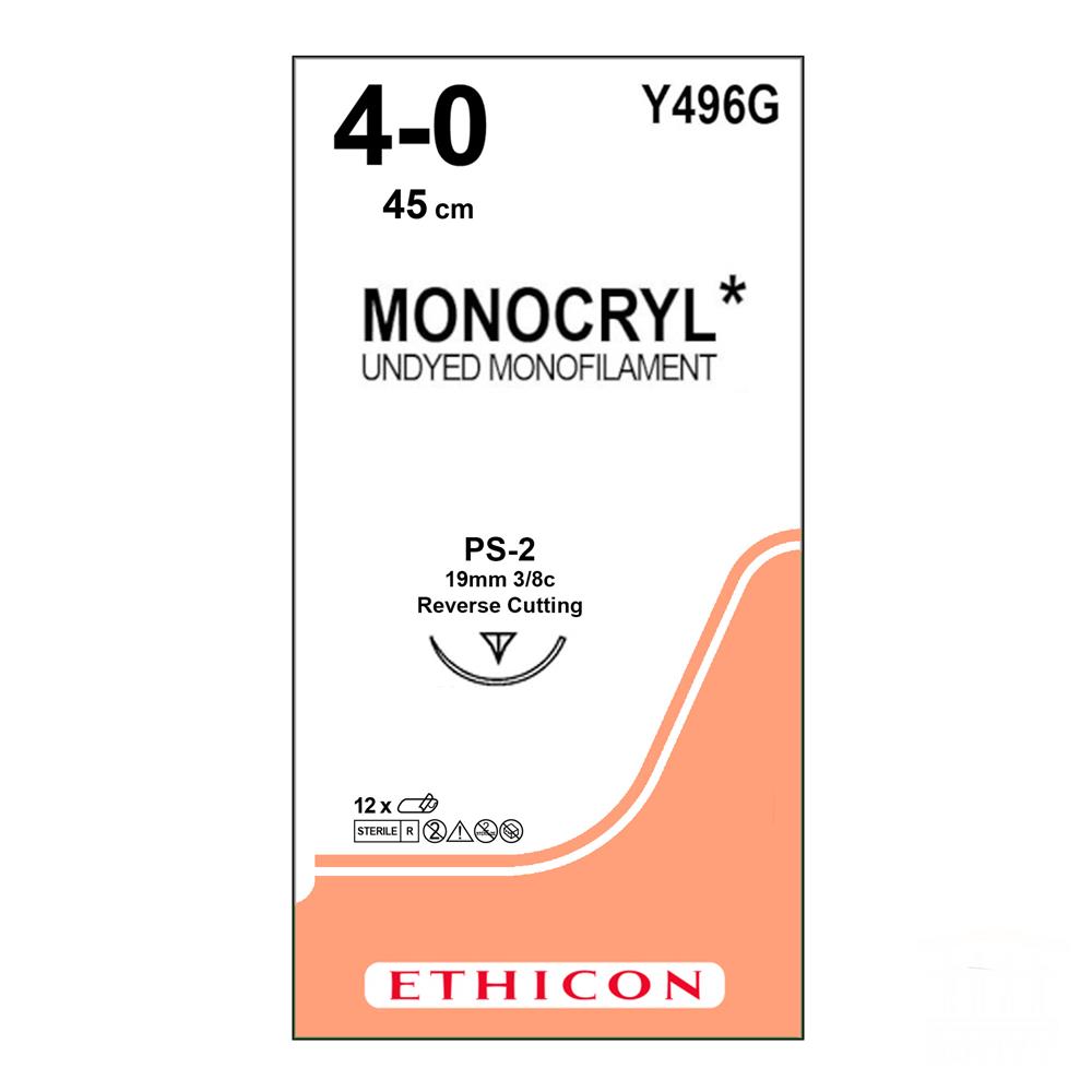 Monocryl Suture J&J  4/0, 19mm reverse cutting 3/8c needle Multipass, 45cm length