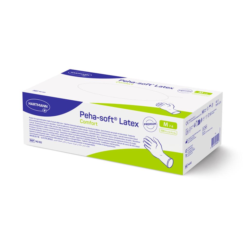 Γάντια Latex Λευκά, Χωρίς Πούδρα Peha Soft Comfort Hartmann Medium (100άδα)